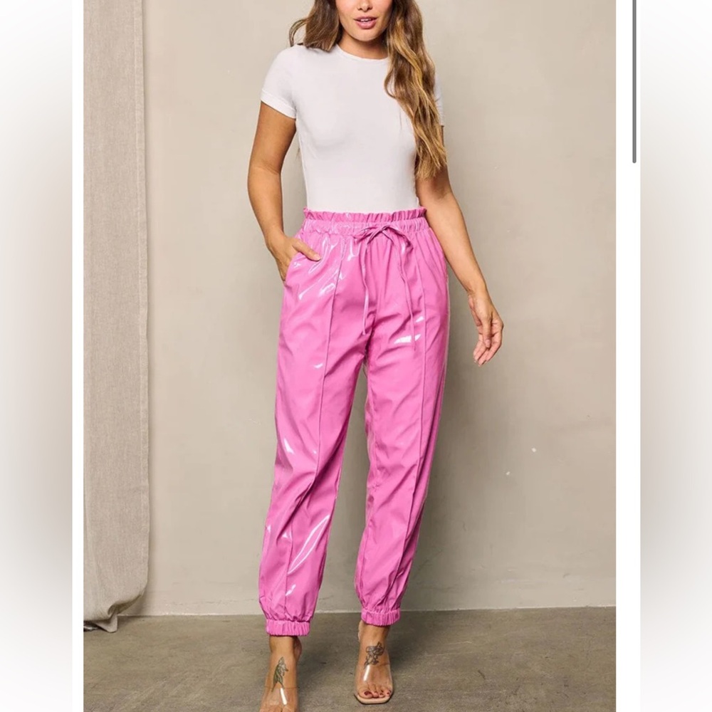 Pink Faux Leather Joggers 😍